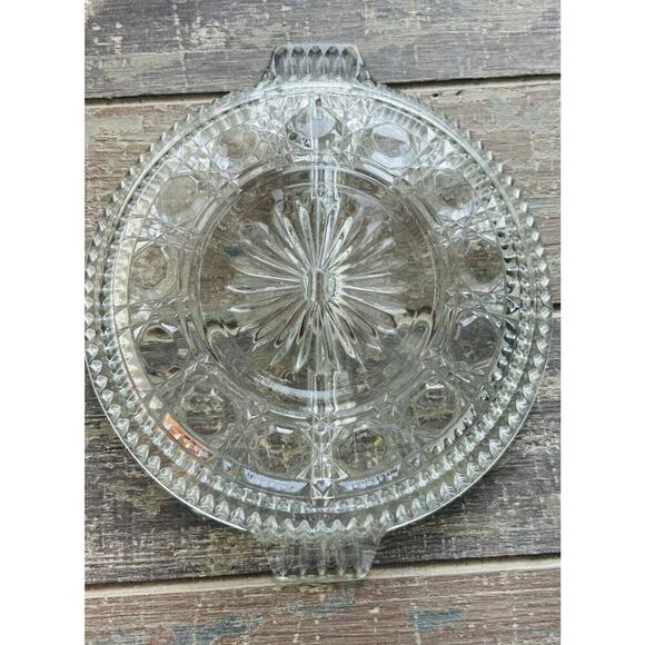 Federal Glass Clear Windsor Button & Cane Divided 2-Part Relish Dish Vintage - Picture 2 of 12